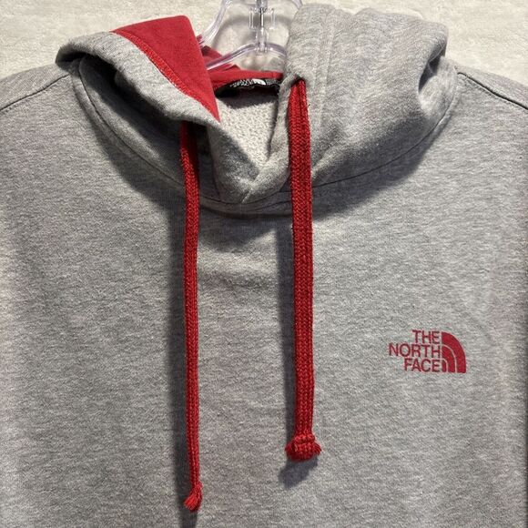 The North Face Men's Size Medium Gray Red Hoodie Sweatshirt Fleece Logo Outdoor - Picture 3 of 16